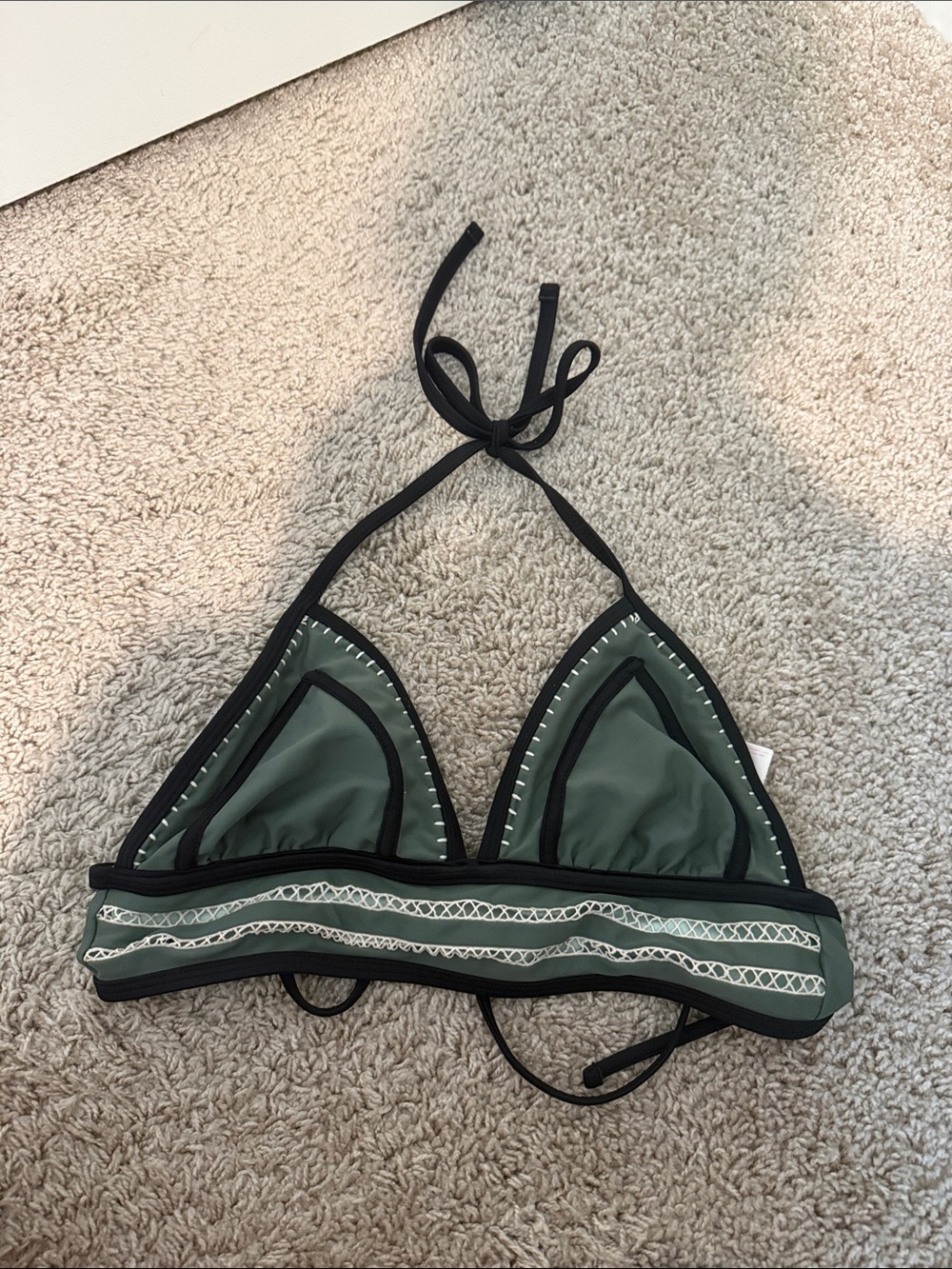 Xhilaration Green Triangle Bikini Top with Black Trim
